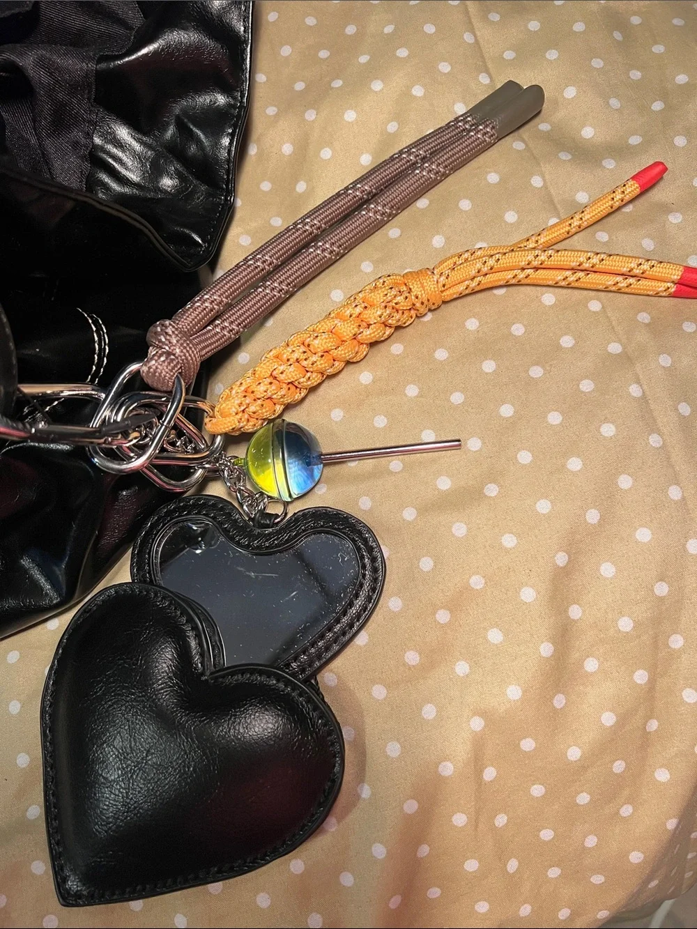 Zara Black Shoulder Bag with Heart Charm and Tassel